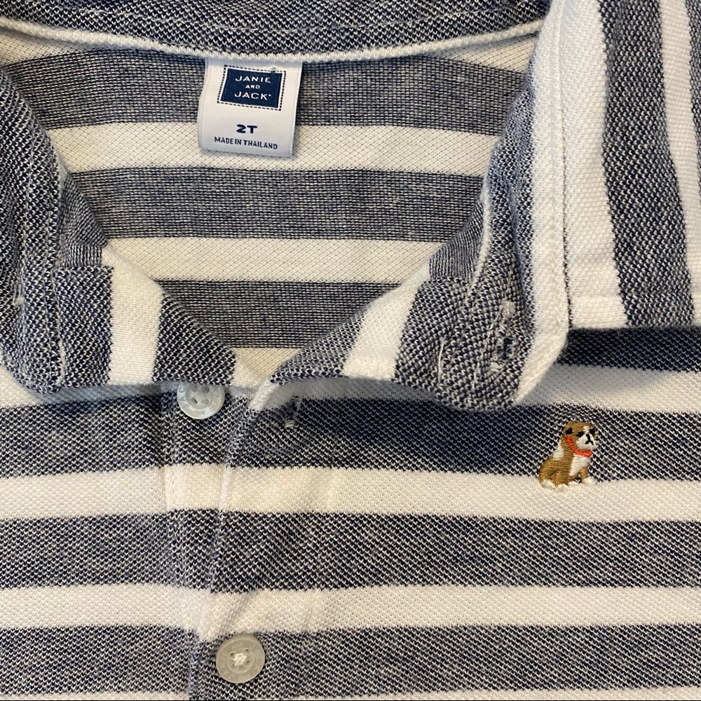 Janie & Jack Striped Bulldog Collared T Shirt - Picture 3 of 4